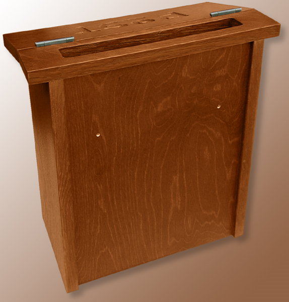 back view of tall wood mailbox
